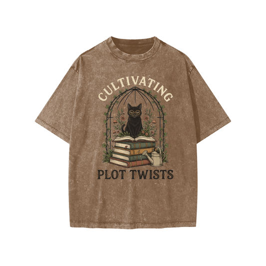 Kids’ Cultivating Plot Twists Cat Snow-Washed T-Shirt