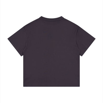 Kids’ loose-fit drop-shoulder tee with a black cat on books beside a tipped plant pot, Leaves, Literature & Little Chaos front print