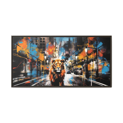 Contemporary lion street art inspired framed canvas mockup
