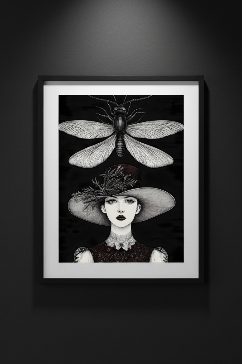 Lady Beneath the Winged Insect, art print