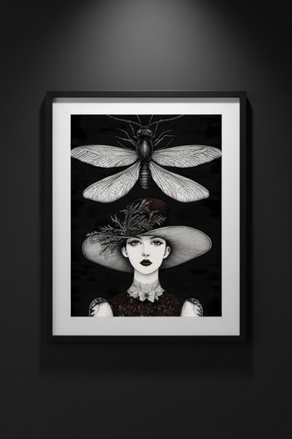 Lady Beneath the Winged Insect, art print