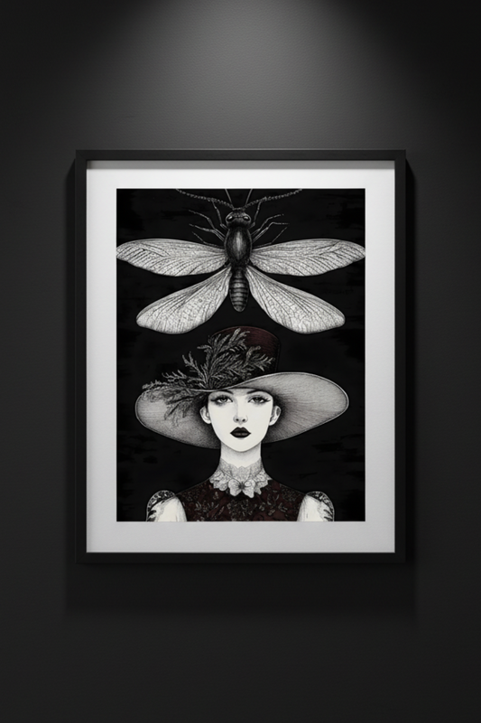 Lady Beneath the Winged Insect, art print