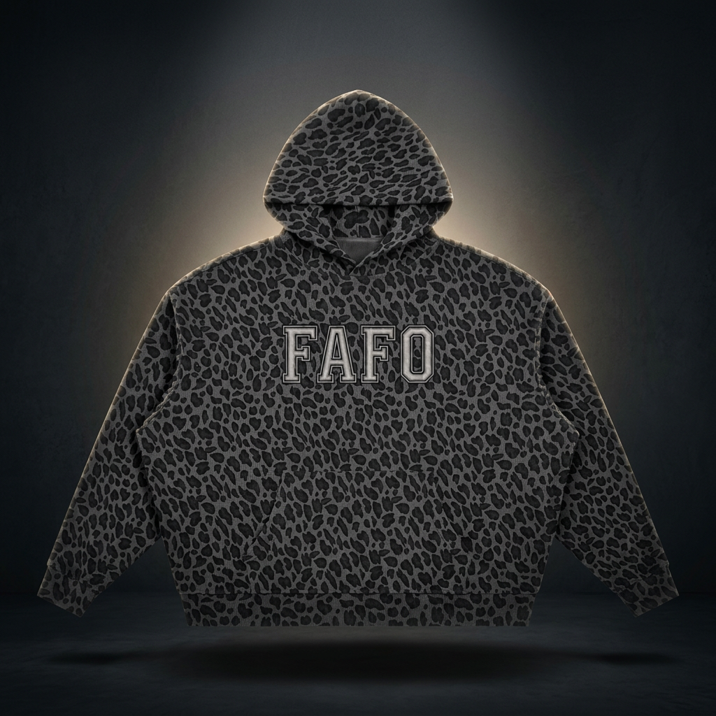 Leopard Print FAFO Hoodie – Boxy Oversized Nothing to Lose Crow Graphic Hoodie