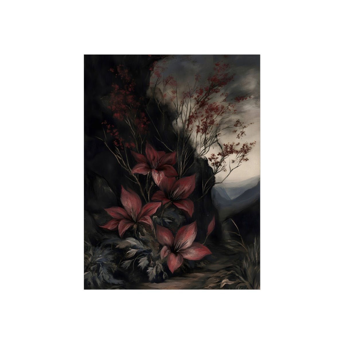 Lilies at Dusk unframed dark botanical fine art paper print