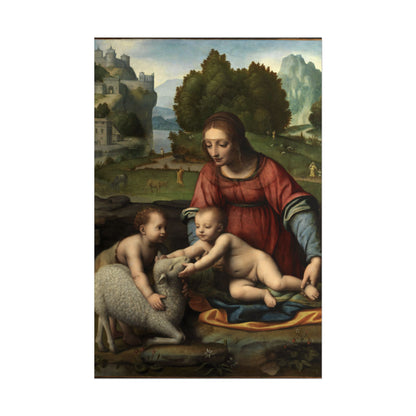 Religious art poster with Christ Child Saint John and symbolic lamb