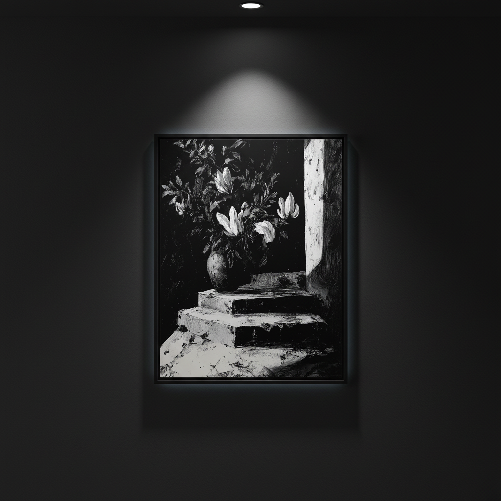 Magnolia on the Steps | Botanical Fine Art Paper Print artwork image
