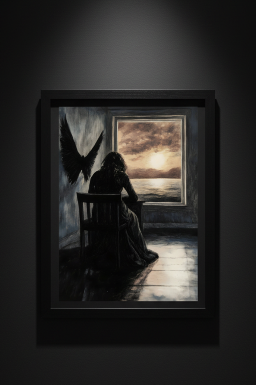 Melancholic Woman at Sunset, fine art poster