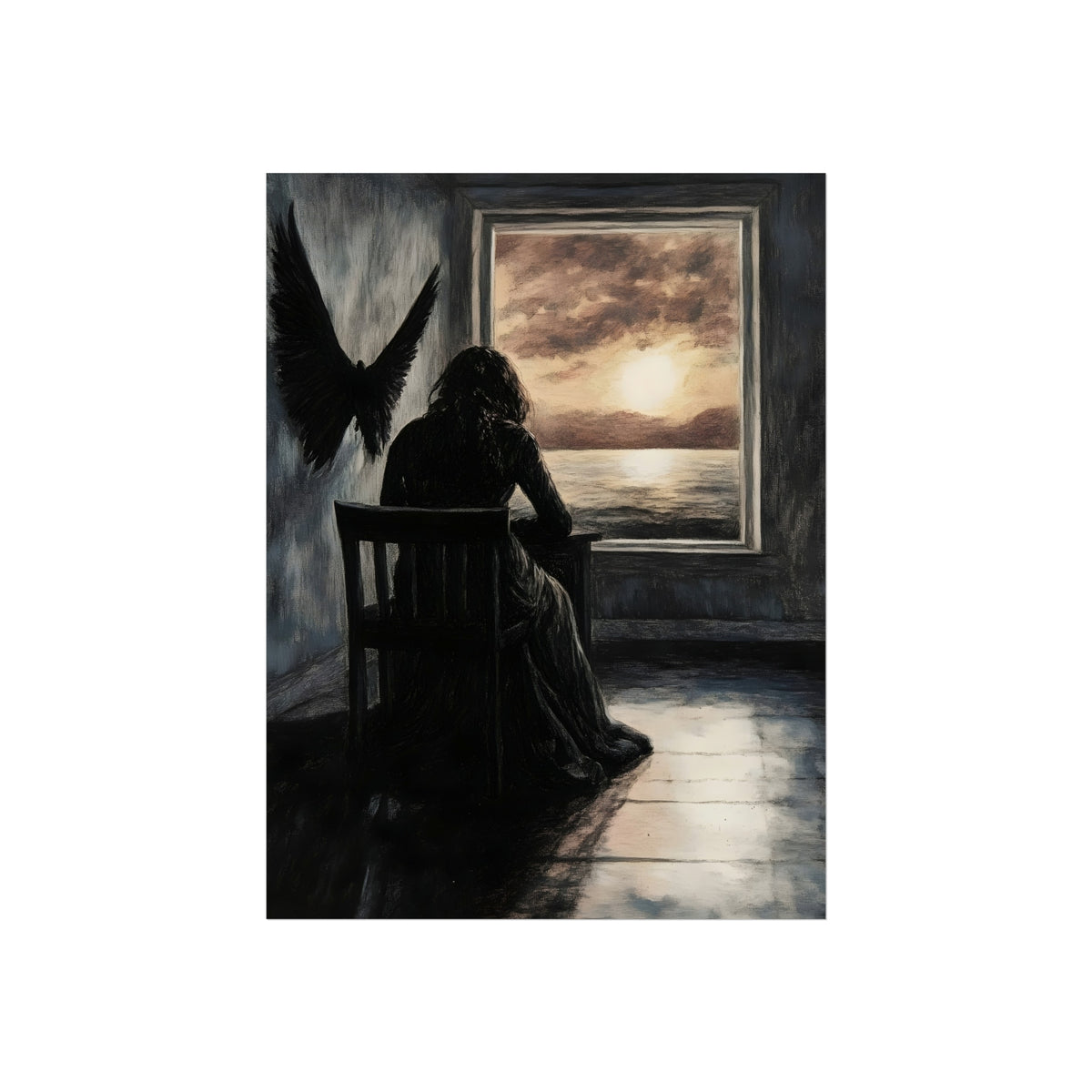 Melancholic Woman at Sunset, fine art poster, view 4