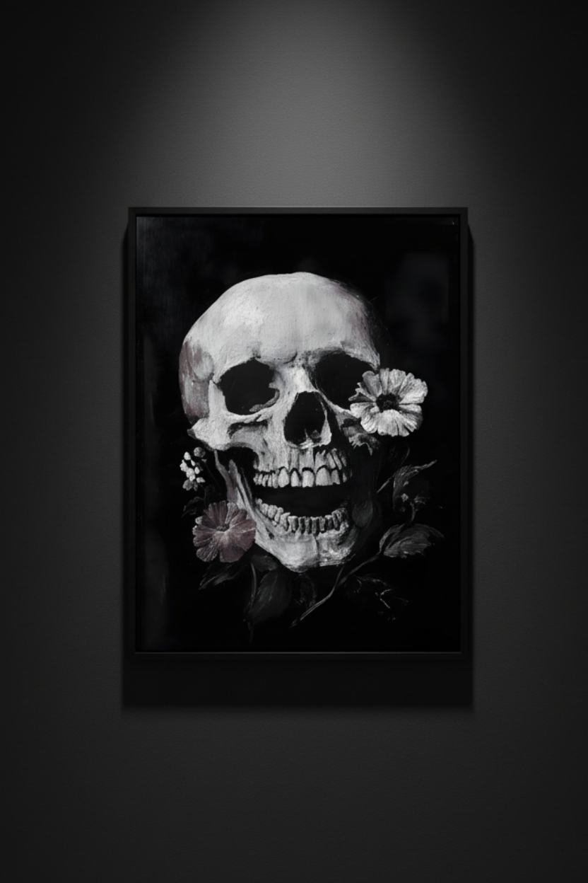 Memento in Bloom skull and flowers fine art artwork