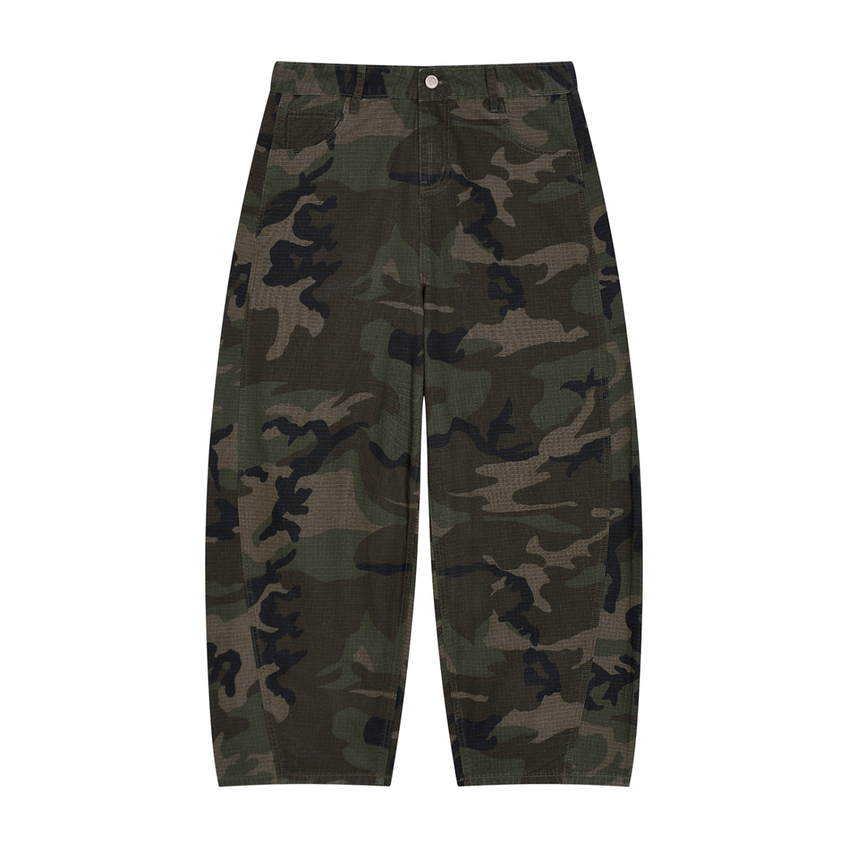 Men's Camo Barrel Leg Cargo Pants in green camo