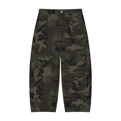 Men's Camo Barrel Leg Cargo Pants in green camo