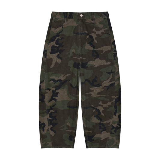 Men's Camo Barrel Leg Cargo Pants in green camo