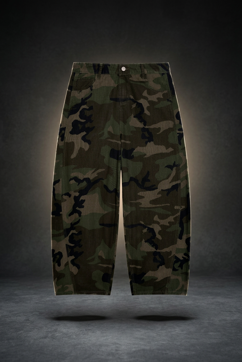 Men's Camo Barrel Leg Cargo Pants