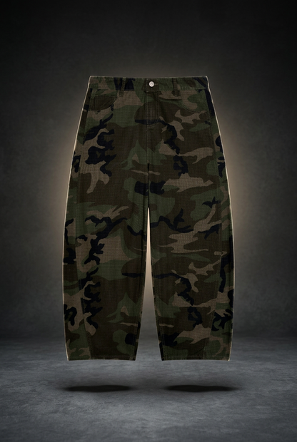 Men's Camo Barrel Leg Cargo Pants