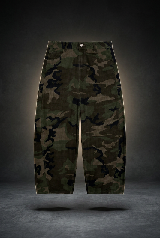 Men's Camo Barrel Leg Cargo Pants