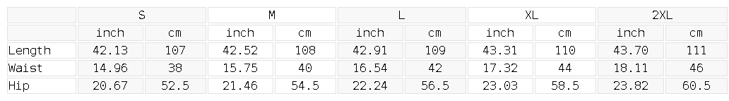 Size chart for the Men's Camo Barrel Leg Cargo Pants