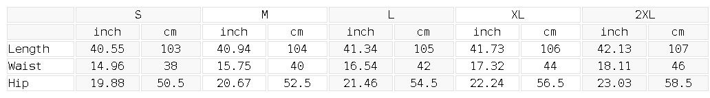 Size chart for the Men's Classic Solid Straight Leg Jeans