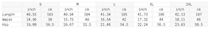 Size chart for the Men's Classic Solid Straight Leg Jeans