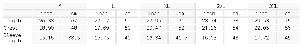Size chart for the Men's Color Block Bodycon T-Shirt