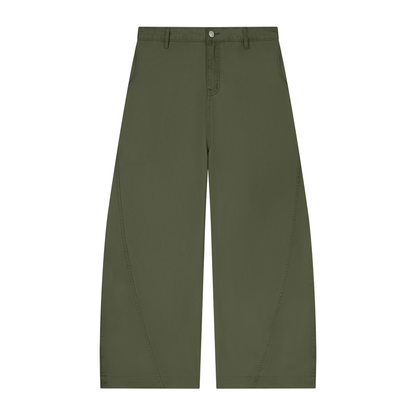 Men's Cotton Barrel Leg Pants in army green