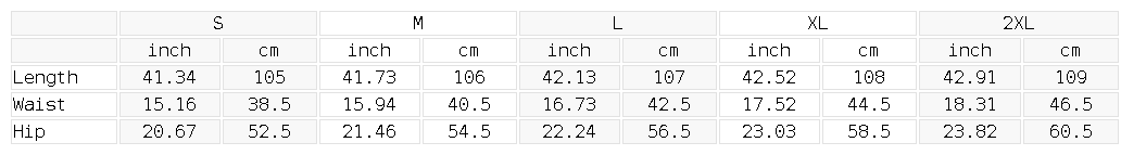 Size chart for the Men's Cotton Barrel Leg Pants