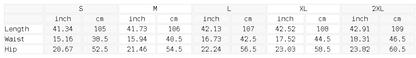 Size chart for the Men's Cotton Barrel Leg Pants