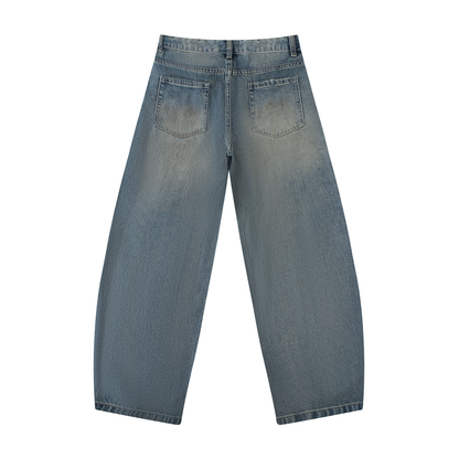 Men's Distressed Barrel Leg Jeans in blue, alternate angle