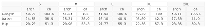 Size chart for the Men's Distressed Barrel Leg Jeans