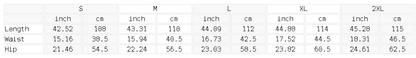 Size chart for the Men's Distressed Straight Leg Denim Jeans