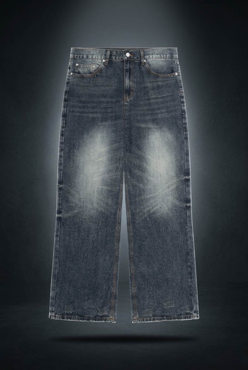 Men's Distressed Straight Leg Denim Jeans, view 1