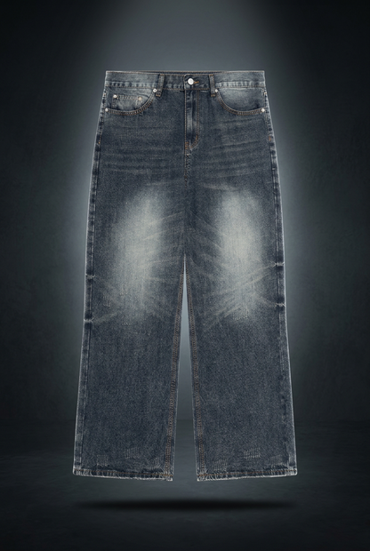 Men's Distressed Straight Leg Denim Jeans, view 1