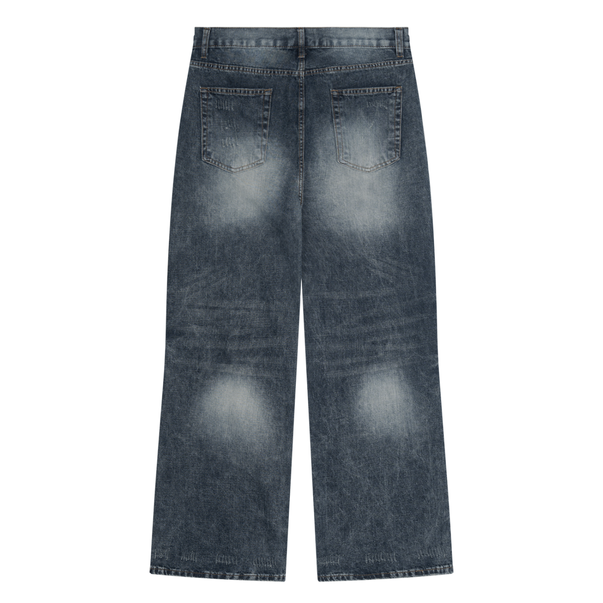 Men's Distressed Straight Leg Denim Jeans in washed blue, alternate angle