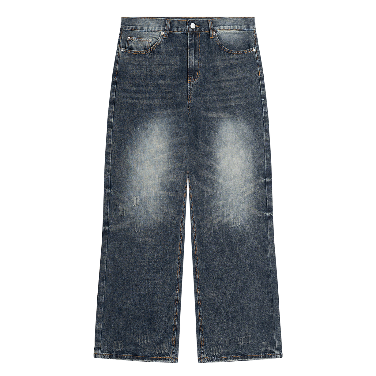 Men's Distressed Straight Leg Denim Jeans in washed blue
