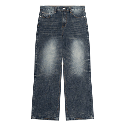 Men's Distressed Straight Leg Denim Jeans in washed blue