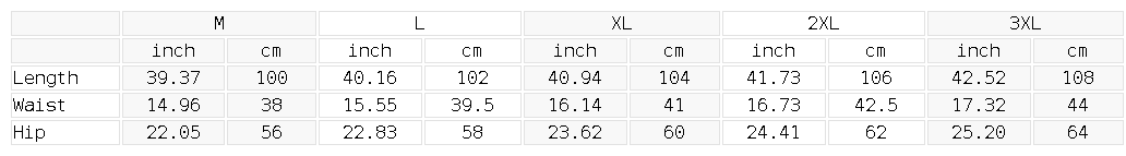 Size chart for the Men's Drawstring Joggers