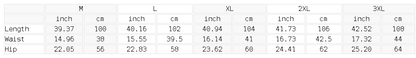 Size chart for the Men's Drawstring Joggers