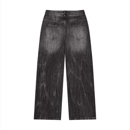 Men's Enzyme Wash High Rise Wide Leg Jeans in black, alternate angle