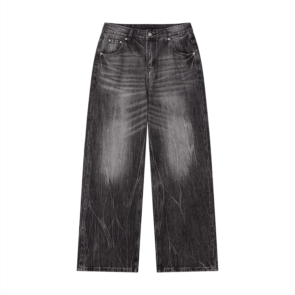 Men's Enzyme Wash High Rise Wide Leg Jeans in black