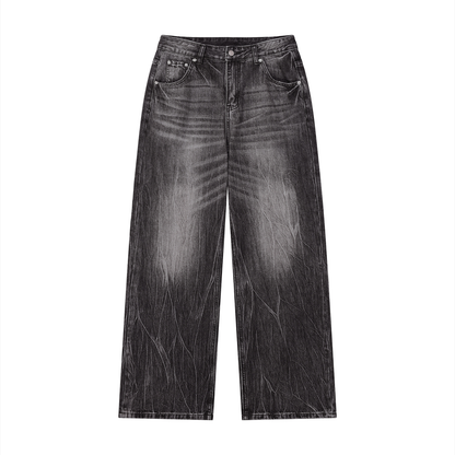 Men's Enzyme Wash High Rise Wide Leg Jeans in black