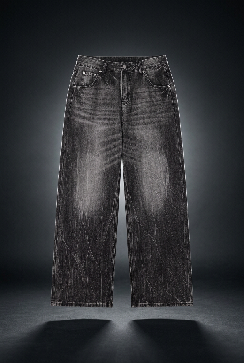 Men's Enzyme Wash High Rise Wide Leg Jeans