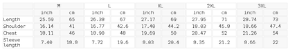 Size chart for the Men's Jacquard Regular Fit T-Shirt