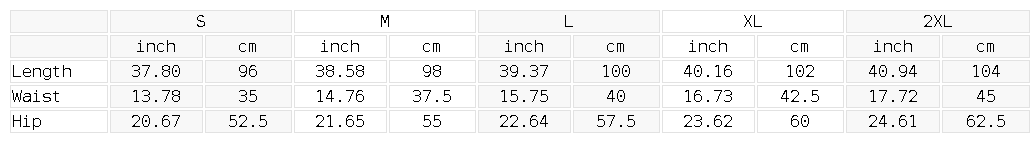 Size chart for the Men's Lightweight Tapered Pants