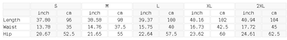 Size chart for the Men's Lightweight Tapered Pants