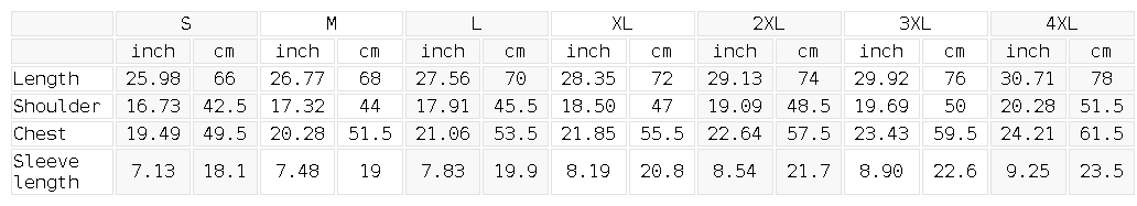 Size chart for the Men's Lightweight Training T-Shirt