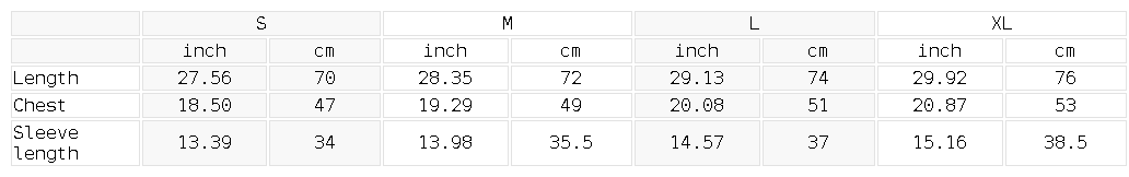 Size chart for the Men's Raglan Crewneck Blend T-Shirt
