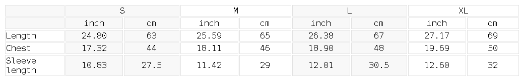 Size chart for the Men's Raglan Panel Training T-Shirt
