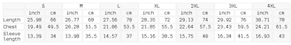 Size chart for the Men's Reflective Raglan T-Shirt