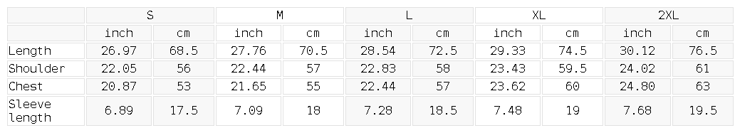 Size chart for the Men's Regular Performance T-Shirt