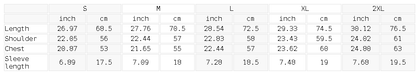 Size chart for the Men's Regular Performance T-Shirt