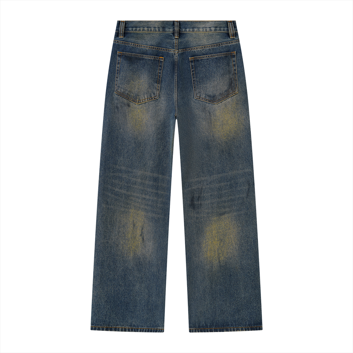 Men's Reverse Wash Whiskered Wide Leg Denim Jeans in jeans blue, alternate angle